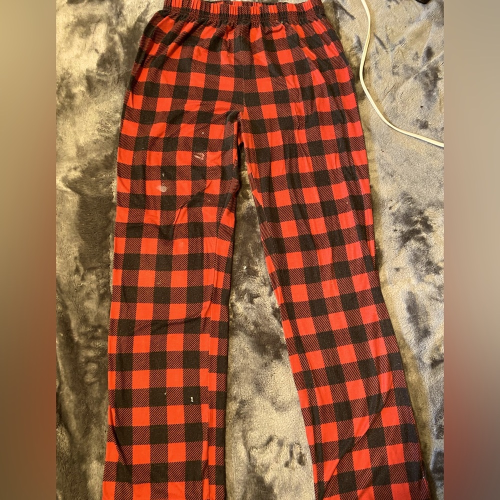 Black and red pajama pants